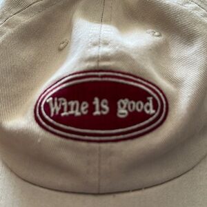 Wine Is Good Baseball Cap Tan Denim adjustable nwot